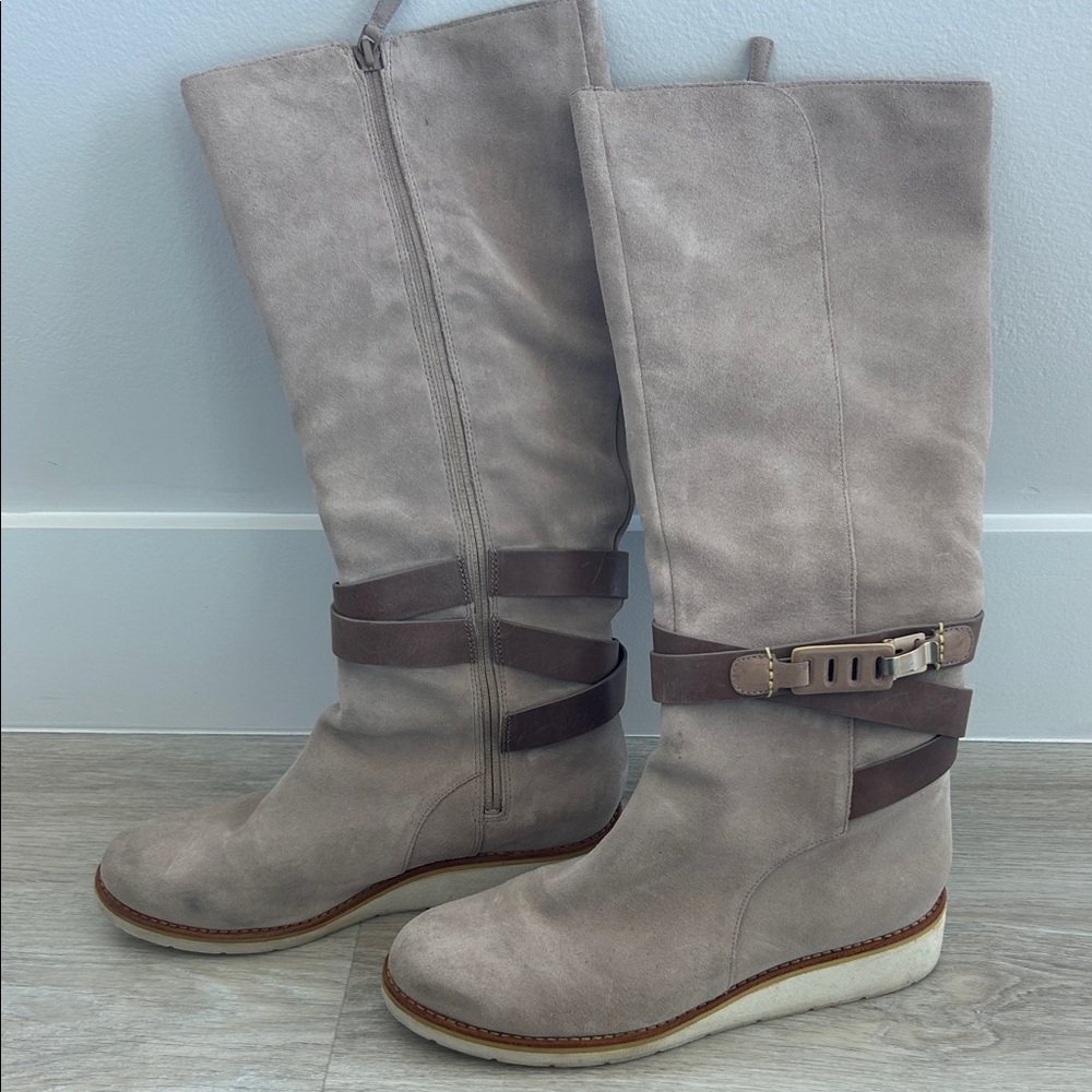 Cole Haan Nike Air Women’s 10.5 Taupe Waterproof Knee High Boots Suede